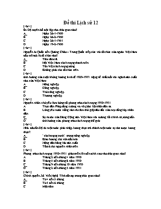 Câu hỏi trắc nghiệm Lịch sử Lớp 12 (Có đáp án)