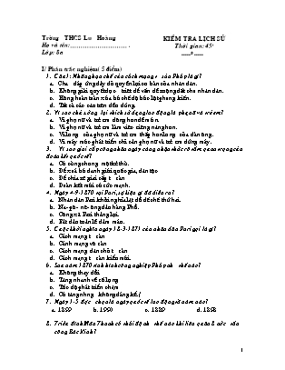 Đề kiểm tra 45 phút Lịch sử Khối 8 - Trường THCS Lưu Hoàng