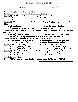 Đề kiểm tra 45 phút Lịch sử Lớp 12
