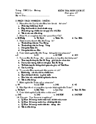 Đề kiểm tra 45 phút Lịch sử Lớp 6 - Trường THCS Lưu Hoàng
