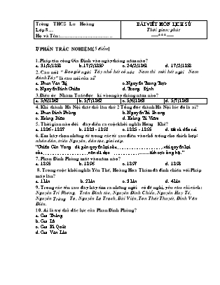 Đề kiểm tra 45 phút Lịch sử Lớp 8 - Trường THCS Lưu Hoàng