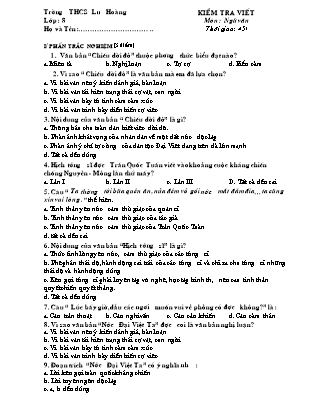 Đề kiểm tra 45 phút Ngữ văn Lớp 8 - Trường THCS Lưu Hoàng