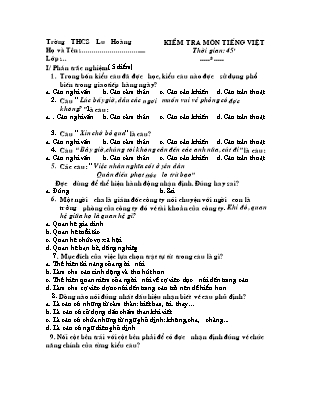 Đề kiểm tra 45 phút Tiếng Việt Lớp 6 - Trường THCS Lưu Hoàng