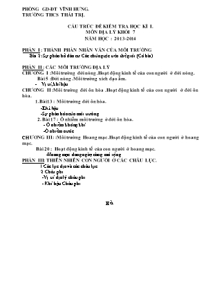 Đề kiểm tra Học kì 1 Địa lí Lớp 7+8 - Năm học 2013-2014 - Trường THCS Thái Trị (Có đáp án)