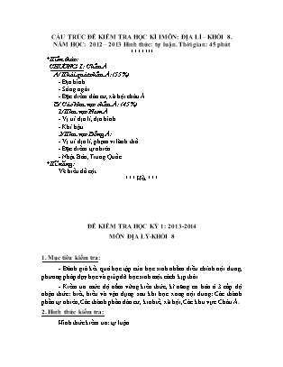 Đề kiểm tra Học kì 1 Địa lí Lớp 8 - Năm học 2013-2014 - Trường THCS Vĩnh Trị (Có đáp án)