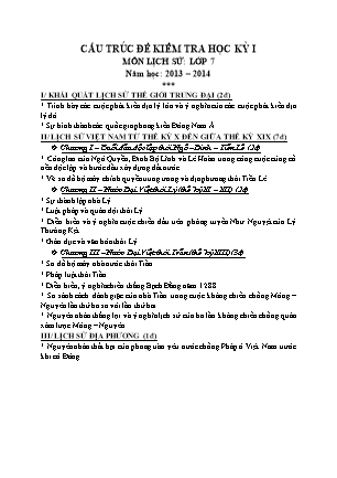 Đề kiểm tra Học kì 1 Lịch sử Lớp 7 - Năm học 2013-2014 - Trường THCS Vĩnh Bình (Có đáp án)