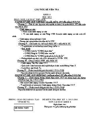 Đề kiểm tra Học kì 1 Lịch sử Lớp 8 - Năm học 2013-2014 - Trường THCS Vĩnh Trị (Có đáp án)