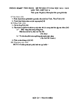 Đề kiểm tra Học kì 1 Ngữ văn Lớp 6 - Năm học 2013-2014 - Trường THCS Thái Trị (Có đáp án)