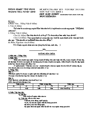 Đề kiểm tra Học kì 1 Ngữ văn Lớp 6+7+8 - Năm học 2013-2014 - Trường THCS Tuyên Bình (Có đáp án)