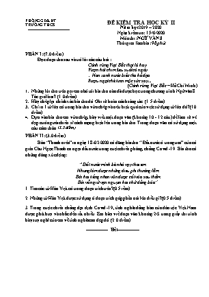 Đề kiểm tra Học kì 2 Ngữ văn Lớp 8 - Năm học 2019-2020 (Có đáp án)