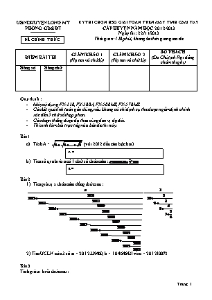 Đề thi chọn học sinh giỏi giải toán trên máy tính cầm tay cấp huyện Lớp 9 - Năm học 2012-2013 - Phòng giáo dục và đào tạo Long Mỹ