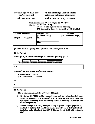Đề thi chọn học sinh giỏi giải toán trên máy tính cầm tay cấp tỉnh Lớp 9 - Năm học 2007-2008 - Sở giáo dục và đào tạo Thừa Thiên Huế (Có đáp án)