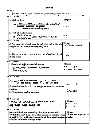 Đề thi chọn học sinh giỏi giải toán trên máy tính cầm tay cấp huyện Khối 9 - Năm học 2012-2013