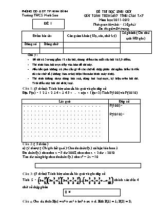 Đề thi chọn học sinh giỏi giải toán trên máy tính cầm tay Lớp 9 - Năm học 2011-2012 - Phòng giáo dục và đào tạo Ninh Bình (Có đáp án)