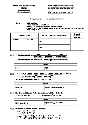 Đề thi giải toán trên máy tính cầm tay cấp huyện Lớp 7 - Năm học 2010-2011 - Phòng giáo dục và đào tạo Đức Thọ (Có đáp án)