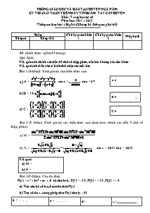 Đề thi giải toán trên máy tính cầm tay cấp huyện Lớp 9 - Năm học 2011-2012 (Có đáp án)