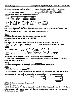 Đề thi giải toán trên máy tính cầm tay Casio Lớp 9 - Năm học 2008-2009 - Trường THCS Nguyễn Thị Định
