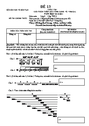 Đề thi giải toán trên máy tính cầm tay Casio và Vinacal Lớp 9 - Năm học 2010-2011 (Có đáp án)