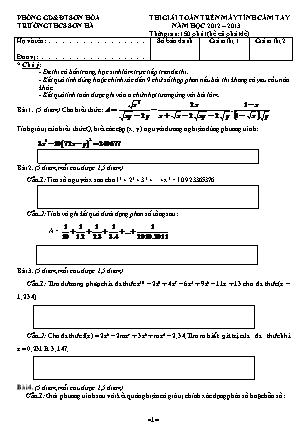 Đề thi giải toán trên máy tính cầm tay Lớp 9 - Năm học 2012-2013 - Trường THCS Sơn Hà (Có đáp án)