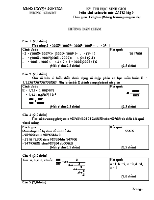 Đề thi giải toán trên máy tính Casio Lớp 9 - Phòng giáo dục và đào tạo Sơn Hòa (Có đáp án)