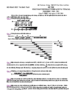 Đề thi giải toán trên máy tính Casio và Vinacal Lớp 9 - Năm học 2010-2011 (Có đáp án)