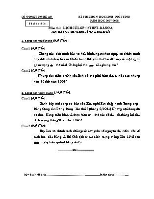 Đề thi học sinh giỏi cấp tỉnh Lịch sử Lớp 12 - Bảng A - Năm học 2007-2008 - Sở giáo dục và đào tạo Nghệ An