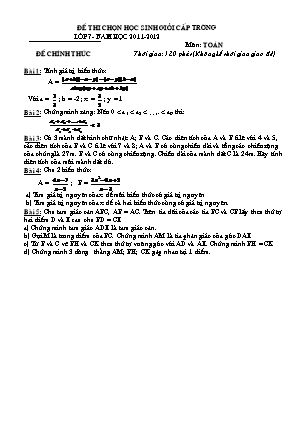Đề thi học sinh giỏi cấp trường Toán Lớp 7 - Năm học 2011-2012 (Có đáp án)