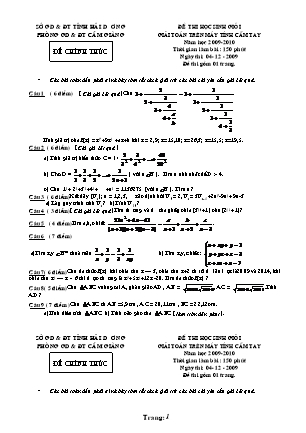 Đề thi học sinh giỏi giải Toán trên máy tính cầm tay - Năm học 2009-2010 - Sở giáo dục và đào tạo Hải Dương