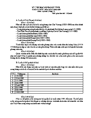 Đề thi học sinh giỏi Lịch sử Lớp 12 - Năm học 2006-2007 (Có đáp án)