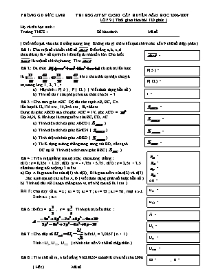 Đề thi học sinh giỏi máy tính bỏ túi Casio cấp huyện Lớp 9 - Năm học 2006-2007 - Phòng giáo dục Đức Linh (Có đáp án)