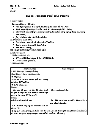 Giáo án Địa lí Lớp 4 - Bài 16: Thành phố Hải Phòng - Lê Quốc Hải