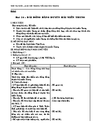 Giáo án Địa lí Lớp 4 - Bài 24: Dải đồng bằng duyên hải miền Trung - Trần Thị Thắm