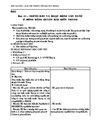 Giáo án Địa lí Lớp 4 - Bài 25: Người dân và hoạt động sản xuất ở đồng bằng duyên hải miền Trung - Trần Thị Thắm