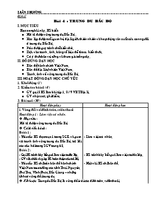 Giáo án Địa lí Lớp 4 - Bài 4: Trung du Bắc Bộ - Trần Thị Đông