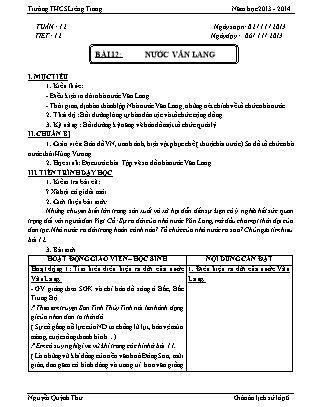 Giáo án Lịch sử Lớp 6 - Bài 12: Nước Văn Lang - Nguyễn Quỳnh Thư