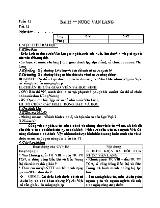 Giáo án Lịch sử Lớp 6 - Bài 12: Nước Văn Lang