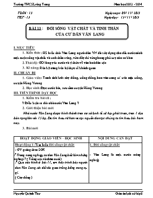 Giáo án Lịch sử Lớp 6 - Bài 13: Đời sống vật chất và tinh thần của cư dân Văn Lang - Nguyễn Quỳnh Thư