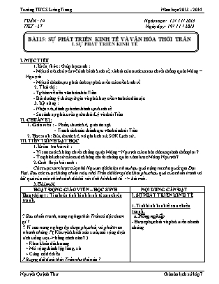 Giáo án Lịch sử Lớp 7 - Bài 15: Sự phát triển kinh tế và văn hóa thời Trần (Tiết 1) - Nguyễn Quỳnh Thư