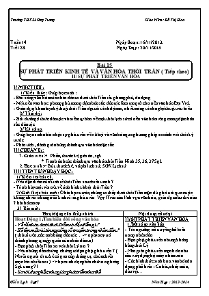 Giáo án Lịch sử Lớp 7 - Bài 15, Tiết 2: Sự phát triển kinh tế và văn hóa thời Trần - Đỗ Thị Hoa