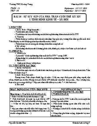 Giáo án Lịch sử Lớp 7 - Bài 16: Sự suy sụp của nhà Trần cuối thế kỷ XIV (Tiết 1) - Nguyễn Quỳnh Thư