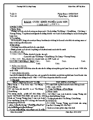 Giáo án Lịch sử Lớp 7 - Bài 19, Tiết 3: Cuộc khởi nghĩa Lam Sơn (1418-1427) - Đỗ Thị Hoa