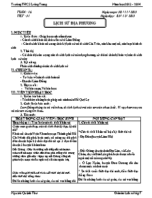 Giáo án Lịch sử Lớp 7 - Tiết 31: Lịch sử địa phương - Nguyễn Quỳnh Thư