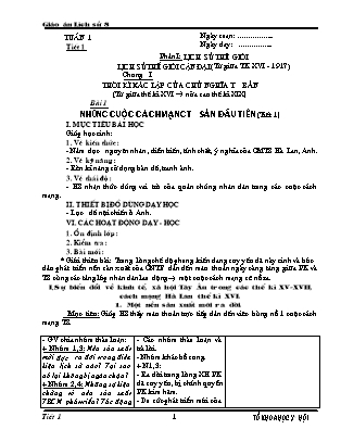 Giáo án Lịch sử Lớp 8 - Tiết 1, Bài 1: Những cuộc cách mạng tư sản đầu tiên (Phần 1)