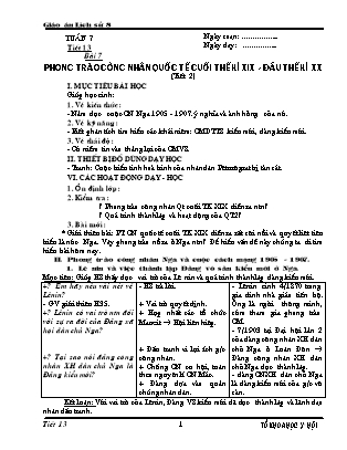 Giáo án Lịch sử Lớp 8 - Tiết 13, Bài 7: Phong trào công nhân quốc tế cuối thế kỉ XIX đầu thế kỉ XX (Phần 2)
