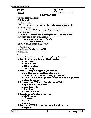 Giáo án Lịch sử Lớp 8 - Tiết 16: Kiểm tra 1 tiết