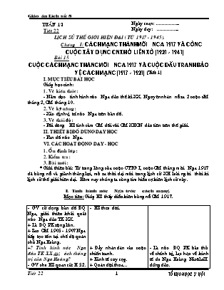 Giáo án Lịch sử Lớp 8 - Tiết 23, Bài 15: Cuộc cách mạng tháng mười Nga 1917 và cuộc đấu tranh bảo vệ cách mạng 1917-921 (Phần 1)