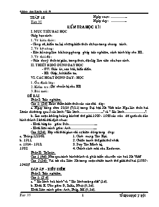 Giáo án Lịch sử Lớp 8 - Tiết 35: Kiểm tra học kì 1