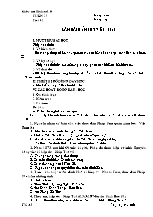 Giáo án Lịch sử Lớp 8 - Tiết 42: Kiểm tra 1 tiết