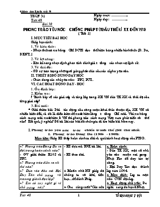 Giáo án Lịch sử Lớp 8 - Tiết 48, Bài 30: Phong trào yêu nước chống Pháp từ đầu thế kỉ XX đến 1918 (Phần 1)