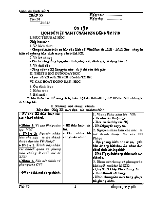 Giáo án Lịch sử Lớp 8 - Tiết 50, Bài 31: Ôn tập lịch sử Việt Nam từ năm 1858 đến năm 1918